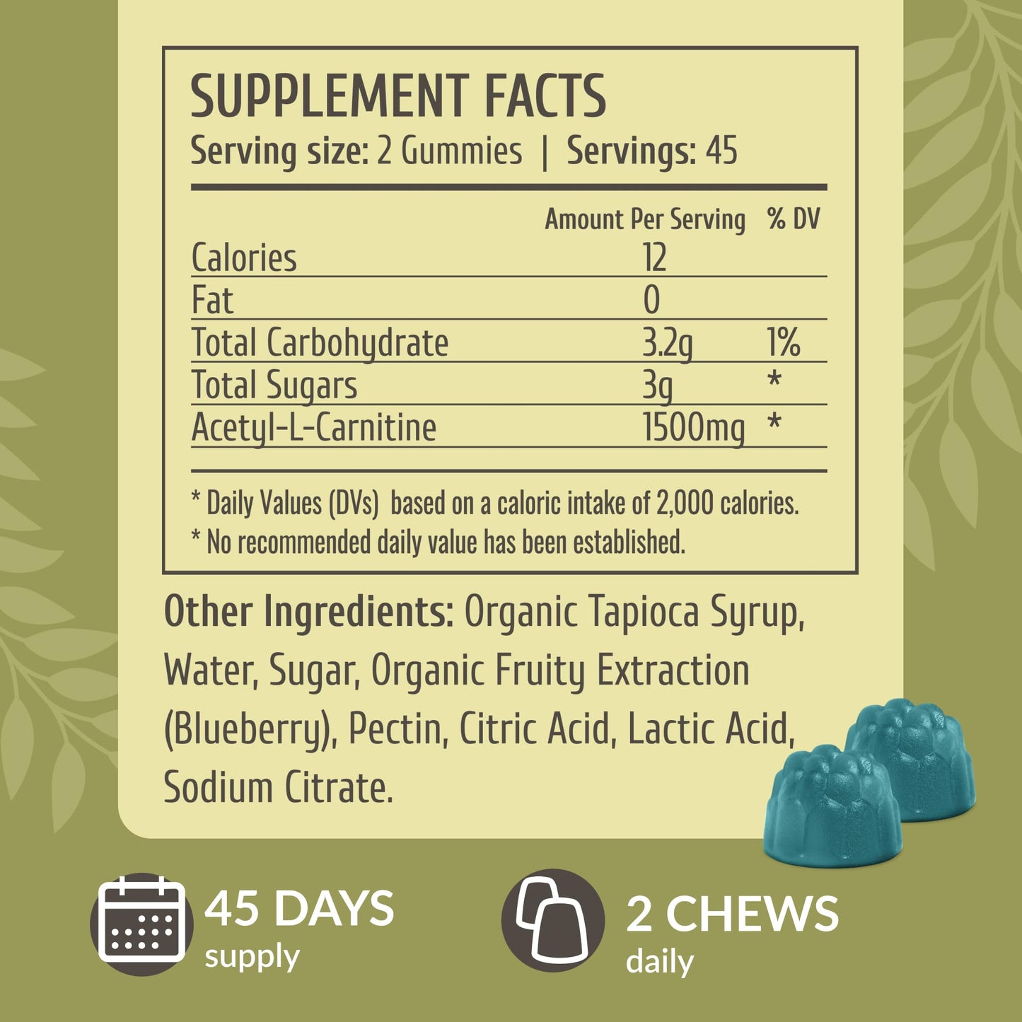 Herbamama ALCAR 1500mg Gummies – Vegan, Non-GMO Blueberry, 90 Chews