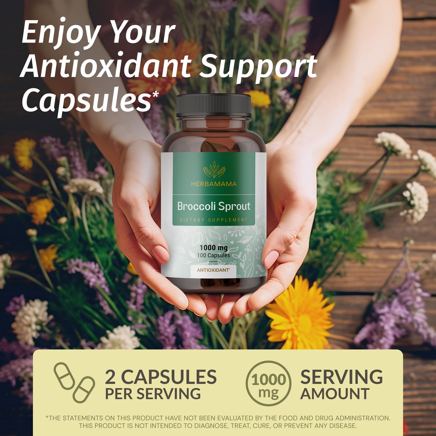 HERBAMAMA Broccoli Sprouts Capsules – 1000mg Broccoli Sprout Extract, Vegan & Non-GMO | Immune & Antioxidant Support (Pack of 2)