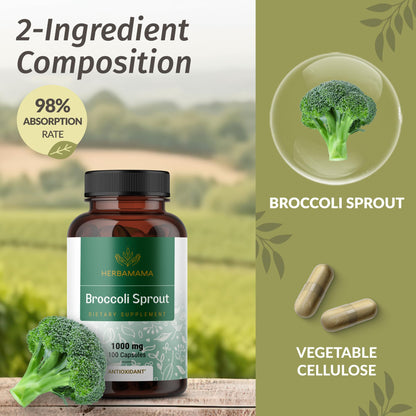 HERBAMAMA Broccoli Sprouts Capsules – 1000mg Broccoli Sprout Extract, Vegan & Non-GMO | Immune & Antioxidant Support (Pack of 2)