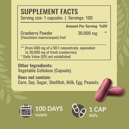 Herbamama Cranberry Extract Capsules – 30,000mg Cranberry Powder for Urinary Tract Support | Vegan, Non-GMO, 100 Caps (Pack of 2)