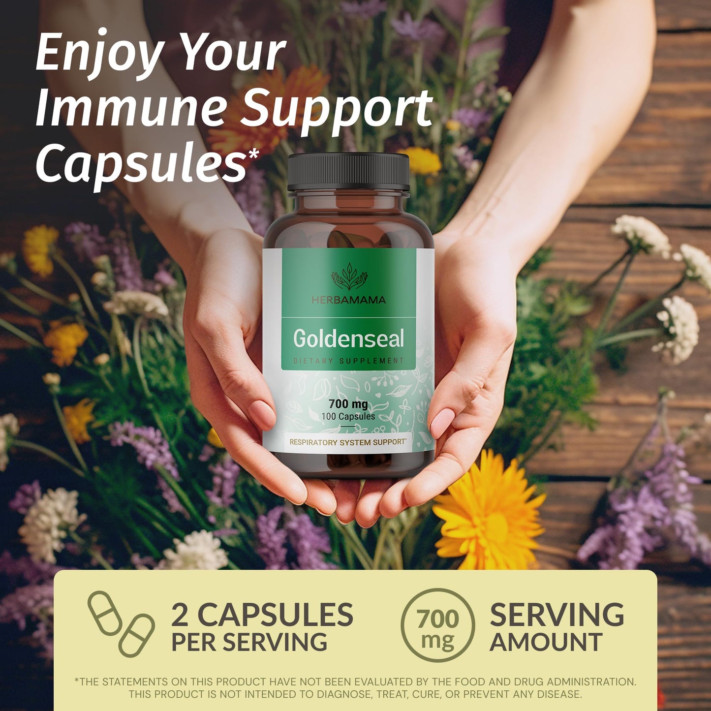 Goldenseal Root Capsules 700mg - Immune & Respiratory Support | Vegan, Non-GMO (Pack of 2)