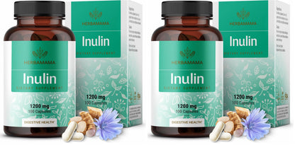 HERBAMAMA Inulin Powder Capsules 1200mg – Digestive Support & Prebiotic Fiber (Pack of 2)