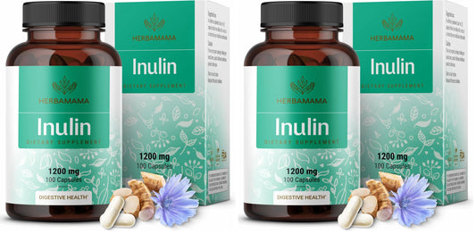 HERBAMAMA Inulin Powder Capsules 1200mg – Digestive Support & Prebiotic Fiber (Pack of 2)