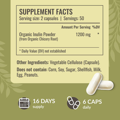 HERBAMAMA Inulin Powder Capsules 1200mg – Digestive Support & Prebiotic Fiber (Pack of 2)