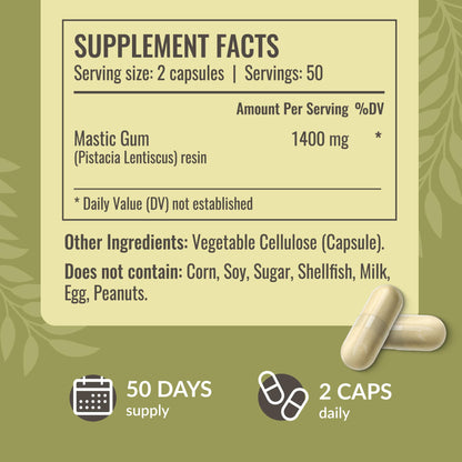 HERBAMAMA Mastic Gum Capsules 1400mg – Digestive Support (Vegan, Non-GMO)