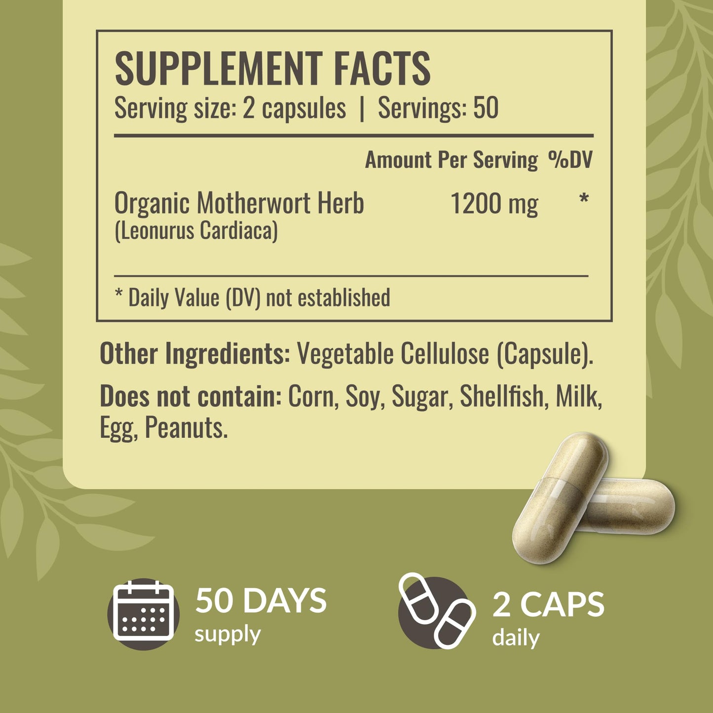 HERBAMAMA Motherwort Capsules 1200mg – Calm & Mood Support for Women | Vegan, Non-GMO