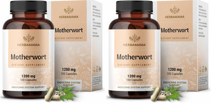 HERBAMAMA Motherwort Capsules 1200mg – Calm & Mood Support for Women | Vegan, Non-GMO