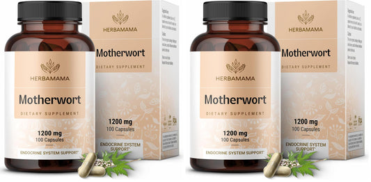 HERBAMAMA Motherwort Capsules 1200mg – Calm & Mood Support for Women | Vegan, Non-GMO