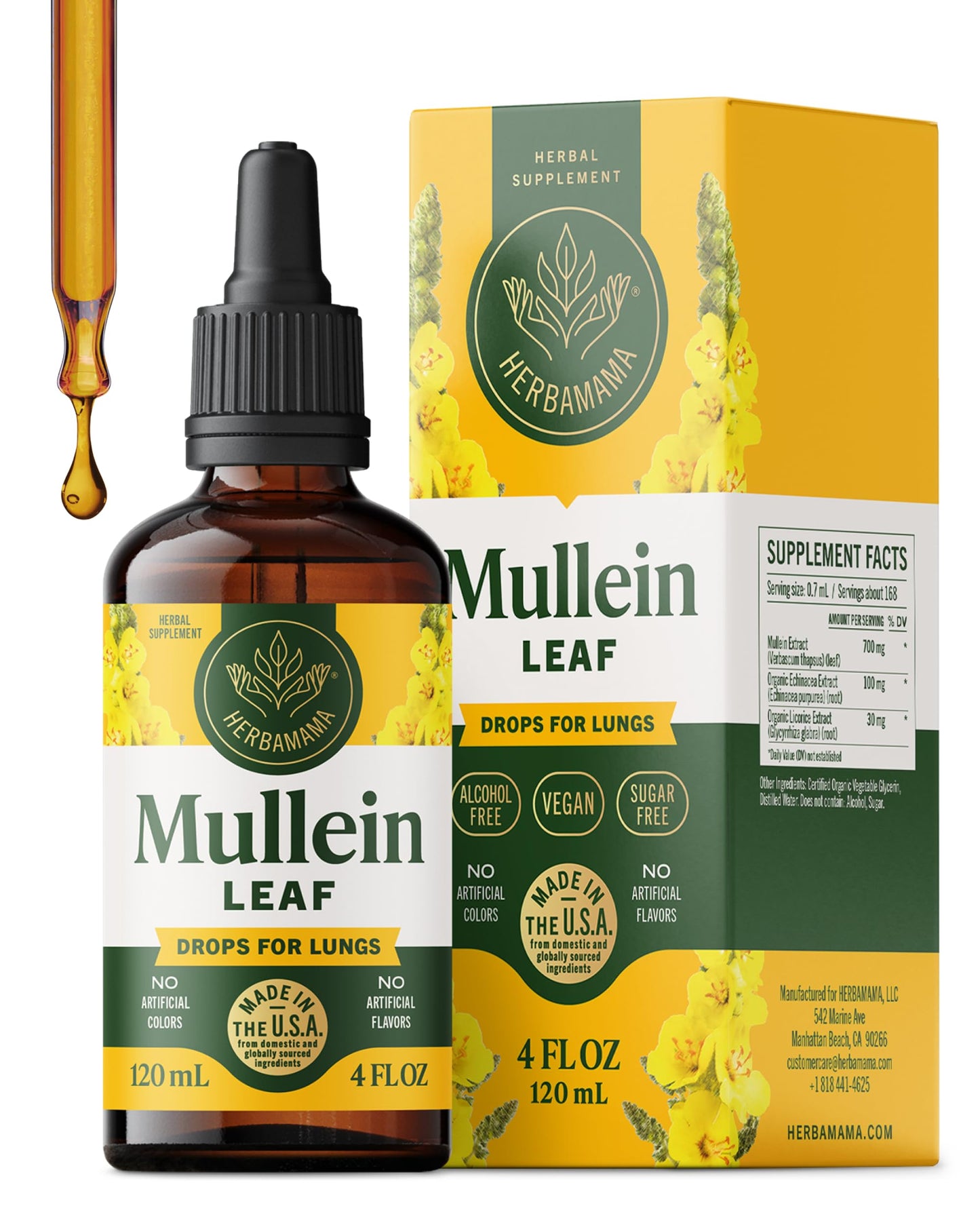 Herbamama Mullein Drops for Lungs - Vegan Lung Cleanse (56-Day Supply)