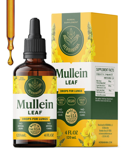 Herbamama Mullein Drops for Lungs - Vegan Lung Cleanse (56-Day Supply)