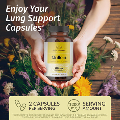 HERBAMAMA Mullein Leaf Capsules - 1200mg Lung Detox Support | Vegan & Non-GMO | Pack of 2