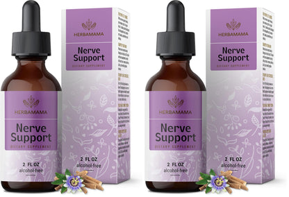 HERBAMAMA Nerve Support Supplement - Vegan Nerve Support Formula with Ashwagandha & Bacopa Monnieri for Brain - Non-GMO, Alcohol & Sugar-Free Daily Calming Drops for Adults, 28-Day Supply (Pack of 2)