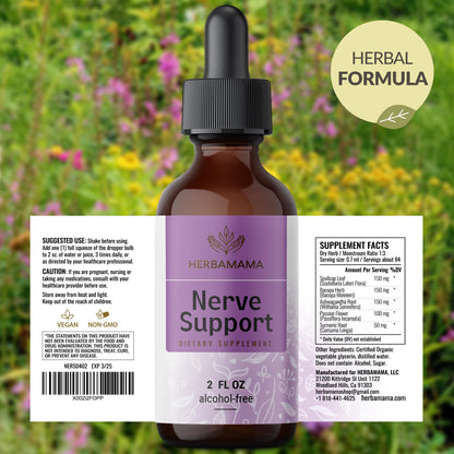 HERBAMAMA Nerve Support Supplement - Vegan Nerve Support Formula with Ashwagandha & Bacopa Monnieri for Brain - Non-GMO, Alcohol & Sugar-Free Daily Calming Drops for Adults, 28-Day Supply (Pack of 2)