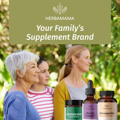 HERBAMAMA Nerve Support Supplement - Vegan Nerve Support Formula with Ashwagandha & Bacopa Monnieri for Brain - Non-GMO, Alcohol & Sugar-Free Daily Calming Drops for Adults, 28-Day Supply (Pack of 2)