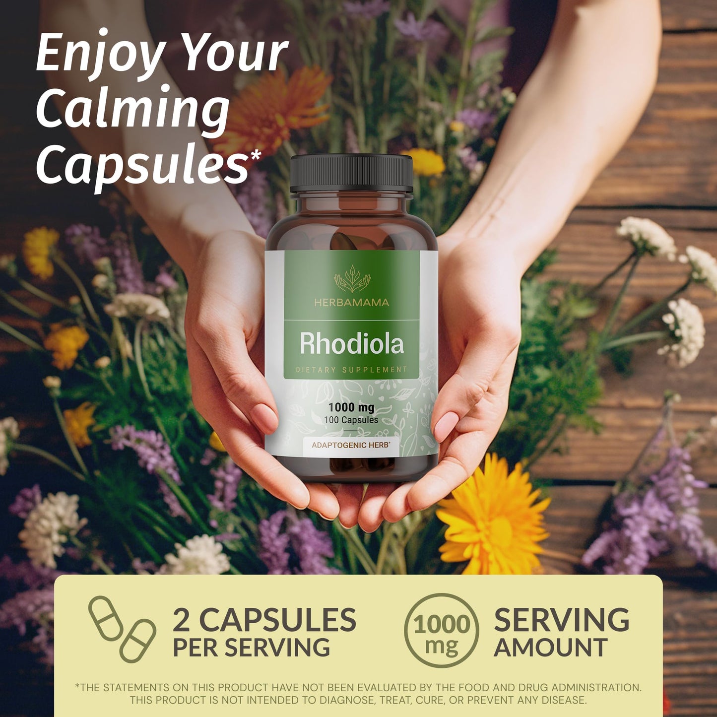 HERBAMAMA Rhodiola Rosea 1000mg – Relaxation, Focus & Brain Support
