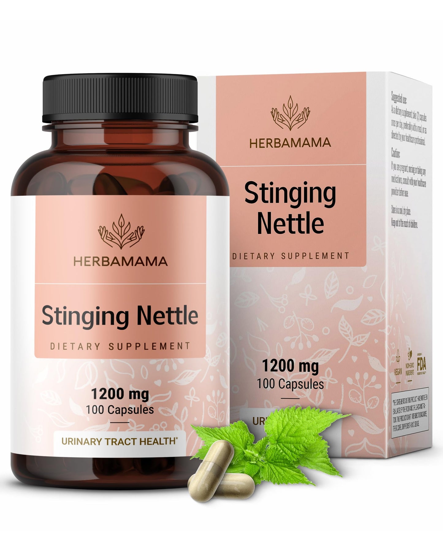 HERBAMAMA Stinging Nettle Capsules 1200mg Root Extract – Urinary Tract Support (Vegan, Non-GMO)