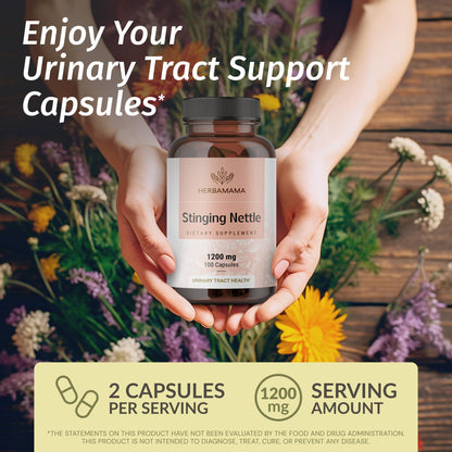 HERBAMAMA Stinging Nettle Capsules 1200mg Root Extract – Urinary Tract Support (Vegan, Non-GMO)