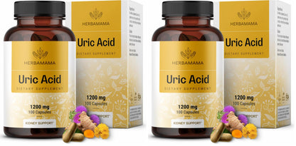 HERBAMAMA Uric Acid Cleanse Capsules - 1200mg Uric Acid Support (Tart Cherry, Milk Thistle, Celery Root) - Vegan, Non-GMO - Pack of 2