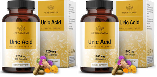 HERBAMAMA Uric Acid Cleanse Capsules - 1200mg Uric Acid Support (Tart Cherry, Milk Thistle, Celery Root) - Vegan, Non-GMO - Pack of 2
