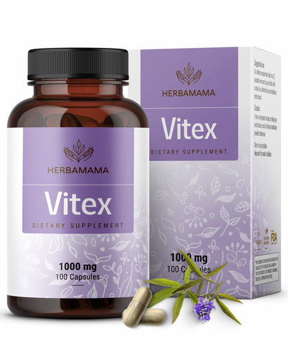HERBAMAMA Vitex Berry Capsules – 1000mg Vitex Chasteberry for Menopause Support* – Vegan, Non-GMO – 50-Day Supply