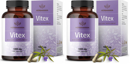 HERBAMAMA Vitex Fruit Capsules - 1000mg Chaste Tree Berry Powder for Women's Support - Vegan, Non-GMO Pure Vitex Chasteberry Supplement for Women (Pack of 2)