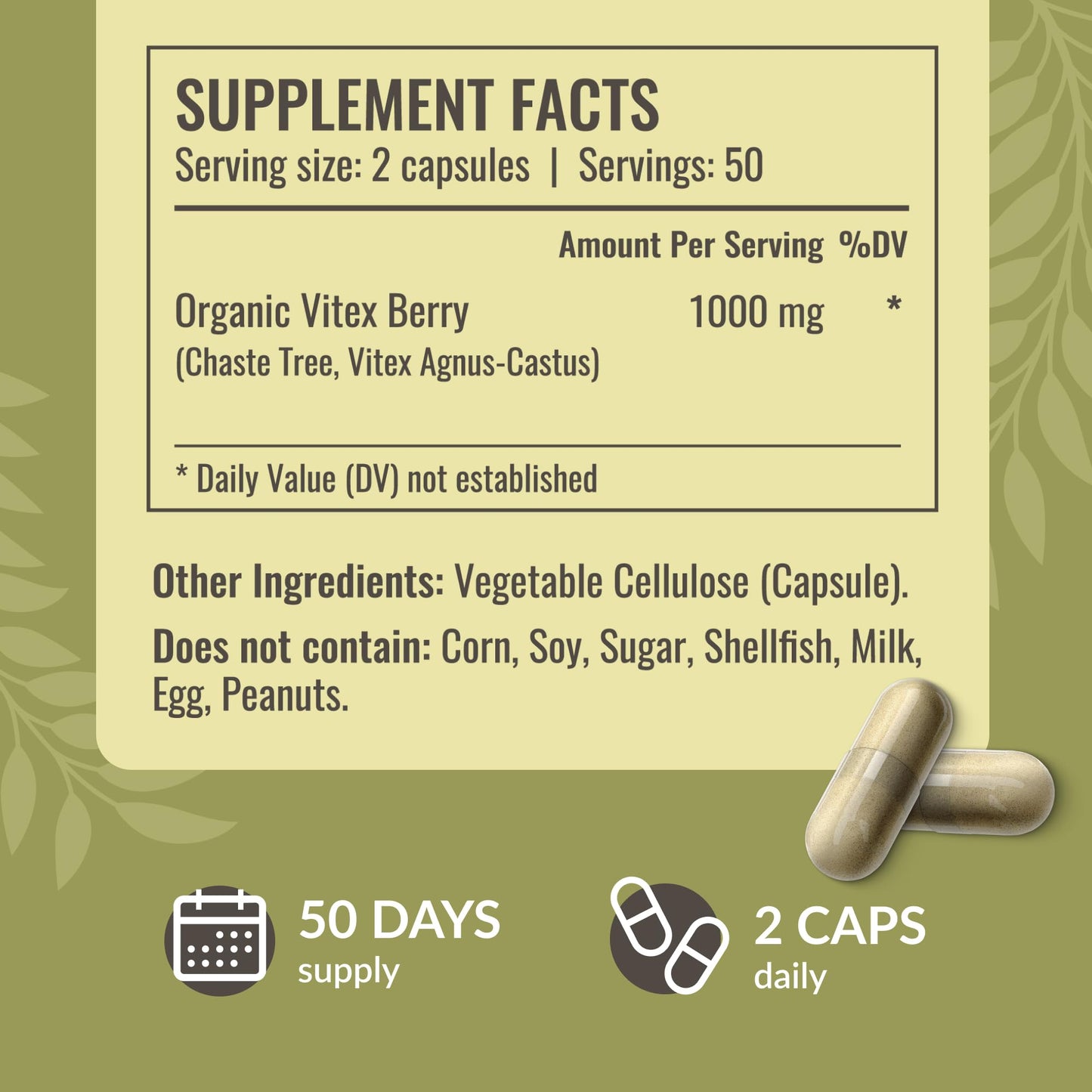HERBAMAMA Vitex Fruit Capsules - 1000mg Chaste Tree Berry Powder for Women's Support - Vegan, Non-GMO Pure Vitex Chasteberry Supplement for Women (Pack of 2)