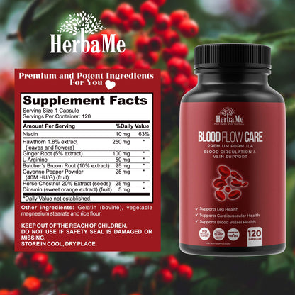HerbaMe Blood Circulation Supplement – 120 Capsules for Vein & Heart Health