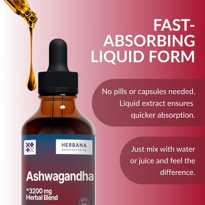 HERBANA Ashwagandha Liquid Drops – High Potency For Muscle Recovery