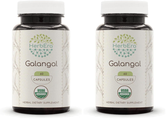 HerbEra Galangal 60 Capsules – 500 mg, USDA Organic Galangal (Alpinia Galangal) – Pack of 2