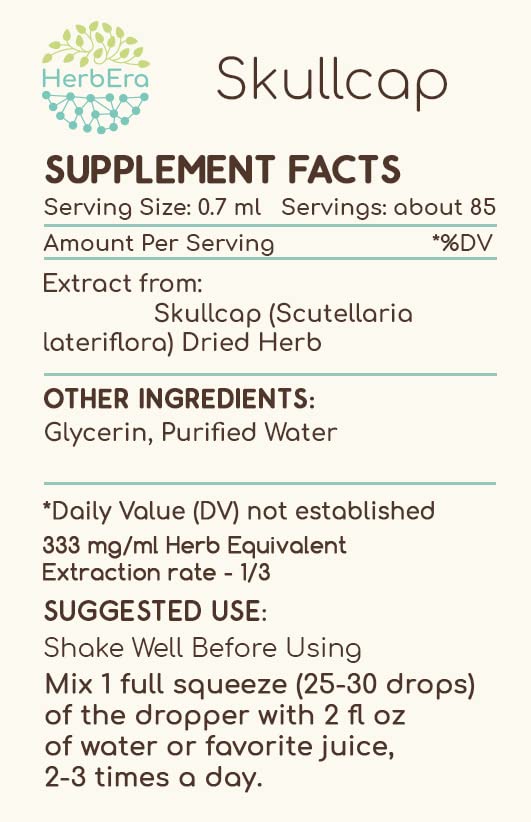 HerbEra Skullcap B60 Alcohol-Free Herbal Extract Tincture, 2 fl oz
