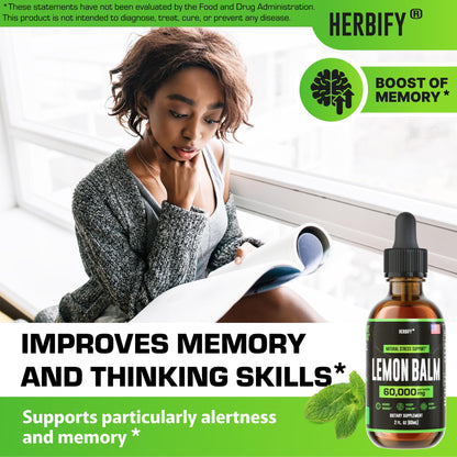 HERBIFY Lemon Balm Tincture – Melissa Officinalis, Brain & Mood Support (2 oz)