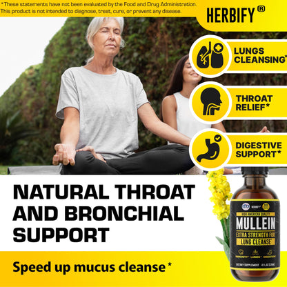 HERBIFY Mullein Drops - Lung Cleanse, Immune Support | Made in USA | 4 Oz