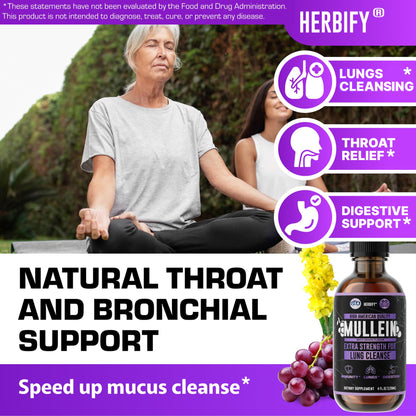 HERBIFY Mullein Drops – Lung Support & Immune Support, Made in USA, 4 Oz Grape Flavor