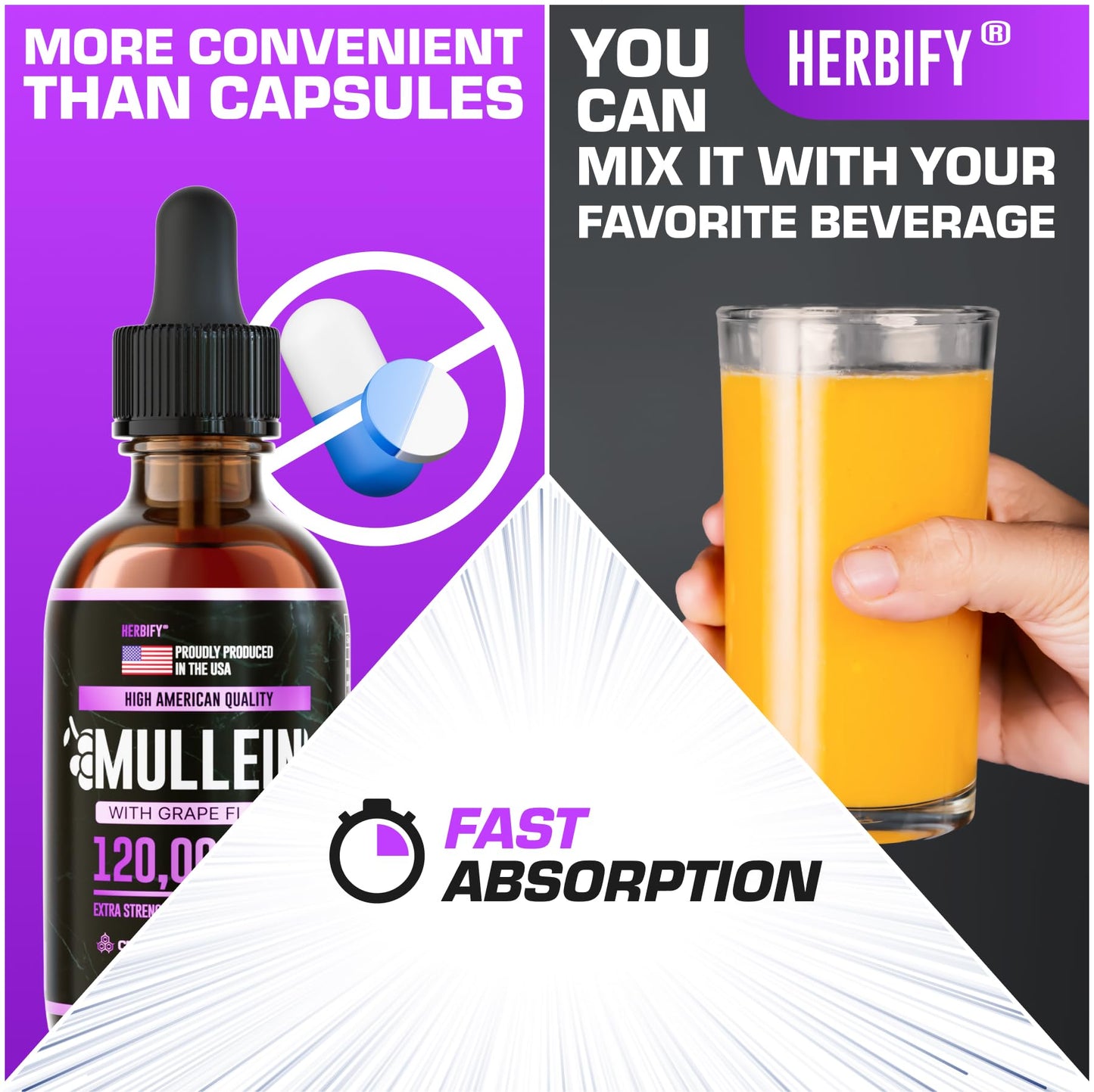 HERBIFY Mullein Drops – Lung Support & Immune Support, Made in USA, 4 Oz Grape Flavor