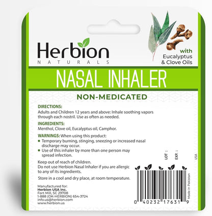 HERBION Naturals Nasal Inhaler - Non-Medicated Essential Oil Relief for Congestion & Sinus Pressure (Pack of 2)
