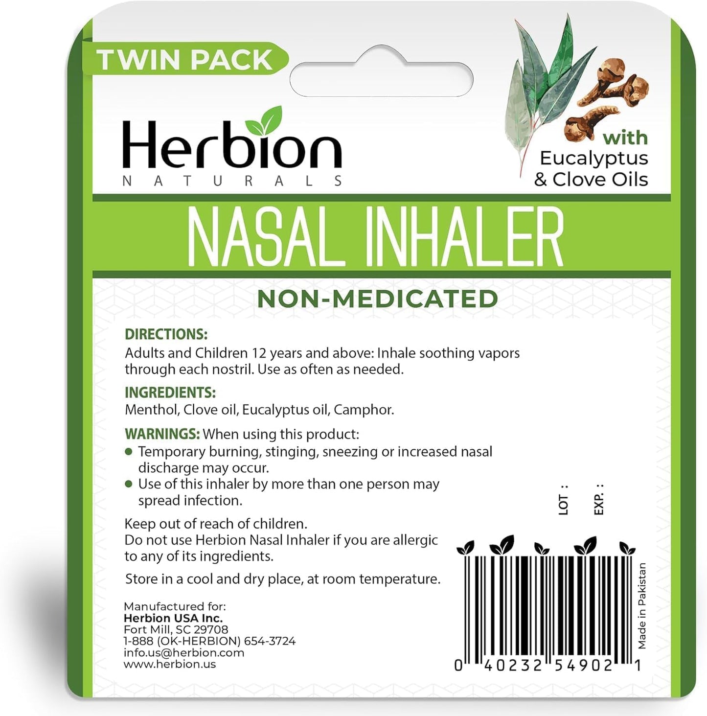 HERBION Naturals Nasal Inhaler - Non-Medicated Congestion Relief (0.05 fl oz)