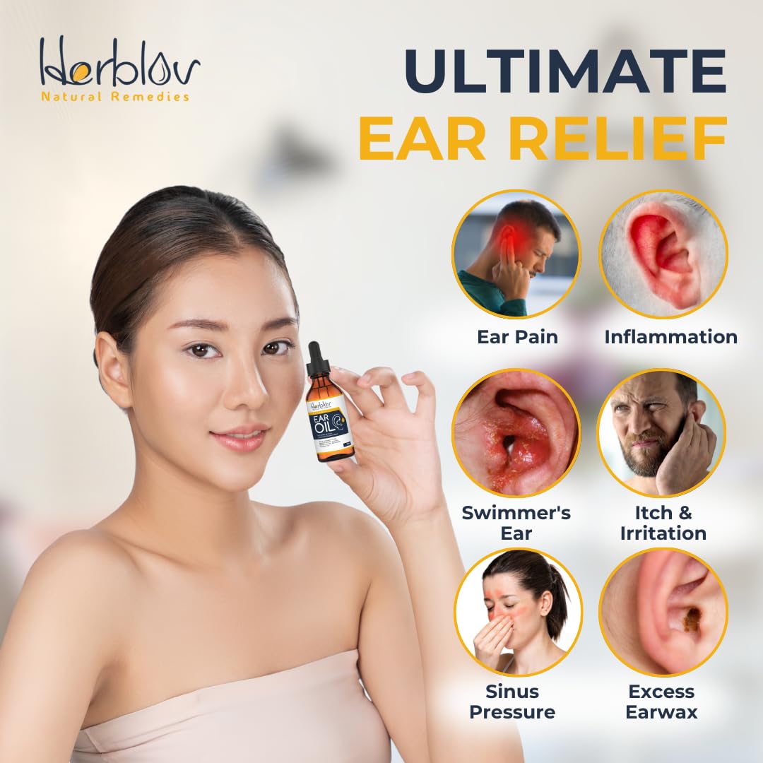 Herblov Organic Ear Oil for Ear Infections | Natural Eardrops for Swimmer's Ear & Wax Removal