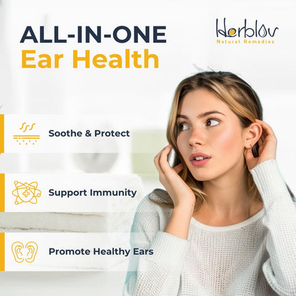 Herblov Organic Ear Oil for Ear Infections | Natural Eardrops for Swimmer's Ear & Wax Removal