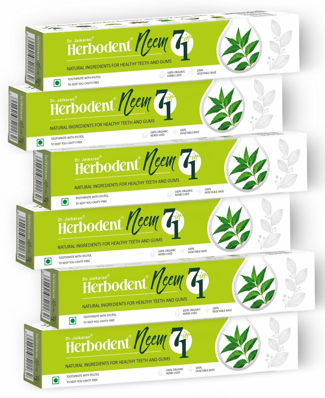 Herbodent Neem 7 in 1 Toothpaste – 6.53 oz (Pack of 6) | Organic Neem, Black Seed, Xylitol, Cardamom & Mint