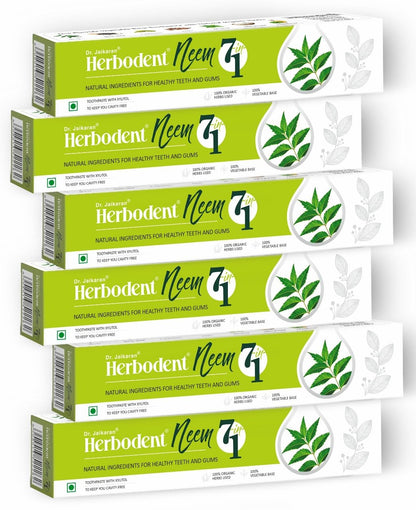 Herbodent Neem 7 in 1 Toothpaste – 6.53 oz (Pack of 6) | Organic Neem, Black Seed, Xylitol, Cardamom & Mint