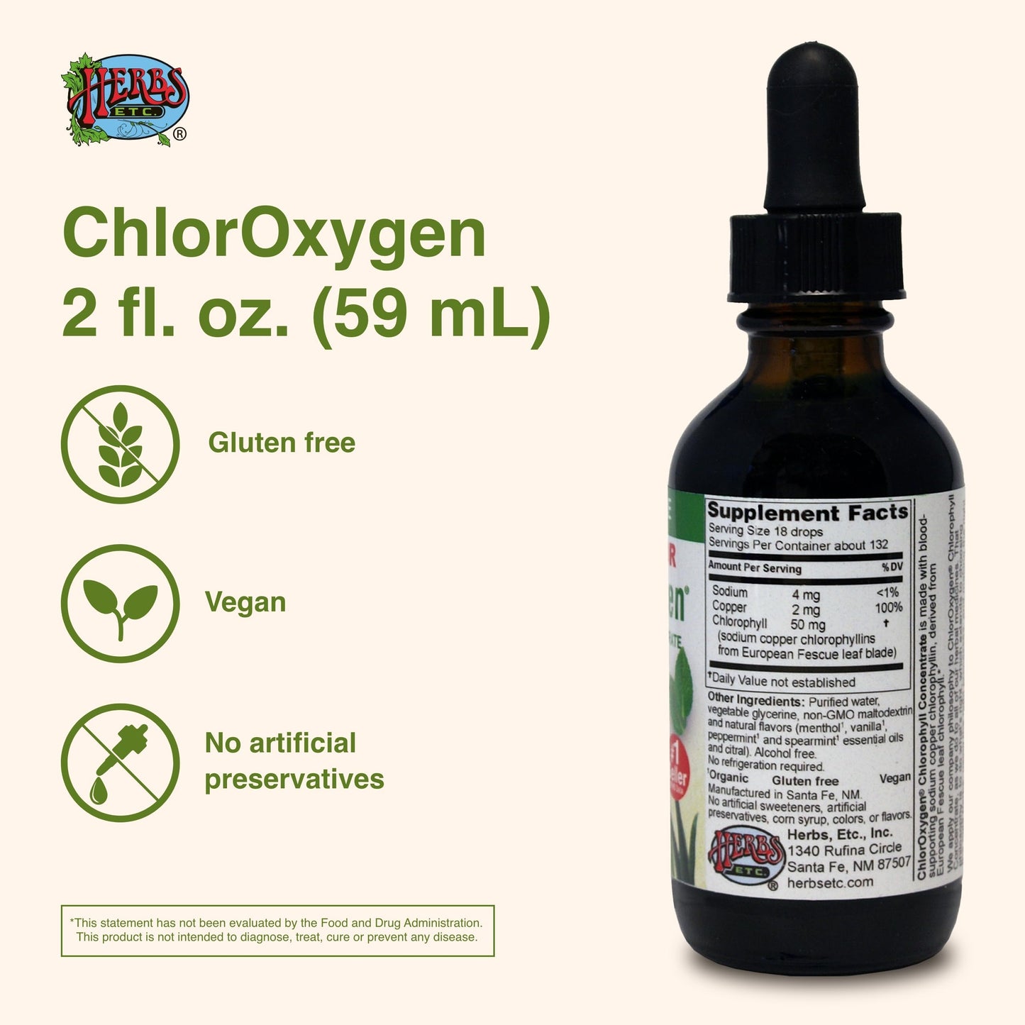 Herbs Etc. ChlorOxygen Chlorophyll Concentrate – High-Concentration Vitality Support (2 Pack, 2 fl oz)