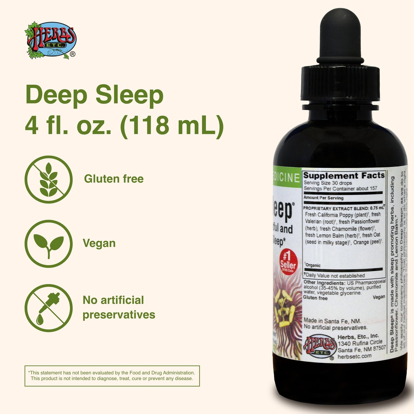 Herbs Etc. Deep Sleep Classic Liquid Extract - Gentle Herbal Sleep Support
