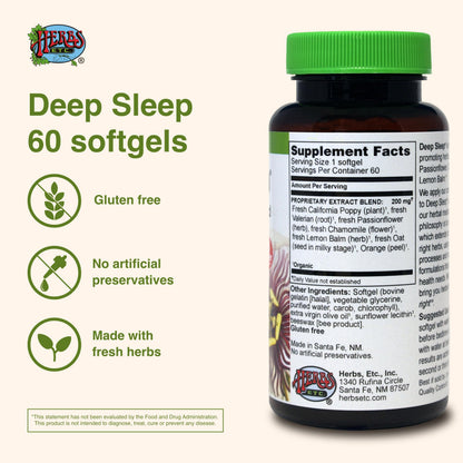 Herbs Etc. Deep Sleep Softgels – Herbal Sleep Support with Passionflower, Chamomile & Lemon Balm (60 Softgels)
