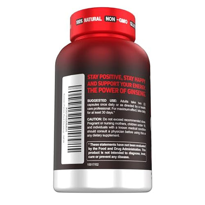 Herbtonics Korean Red Panax Ginseng 1500mg - Energy, Focus & Vitality | 120 Vegan Capsules