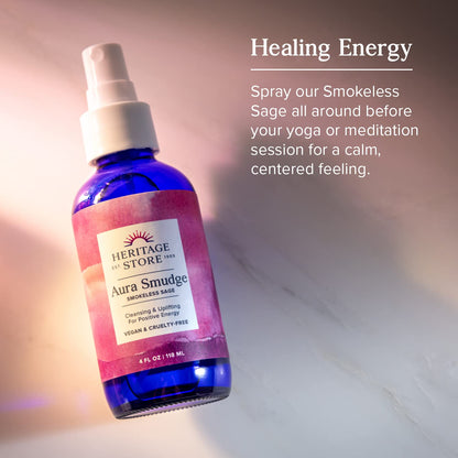 Heritage Store Aura Sage Spray – Smokeless Sage with Juniper & Vor-Mag Water, 4oz