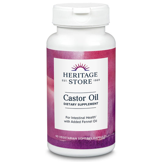 HERITAGE STORE Castor Oil Supplement 725 mg – 60 Servings with Fennel Oil, Digestion Support