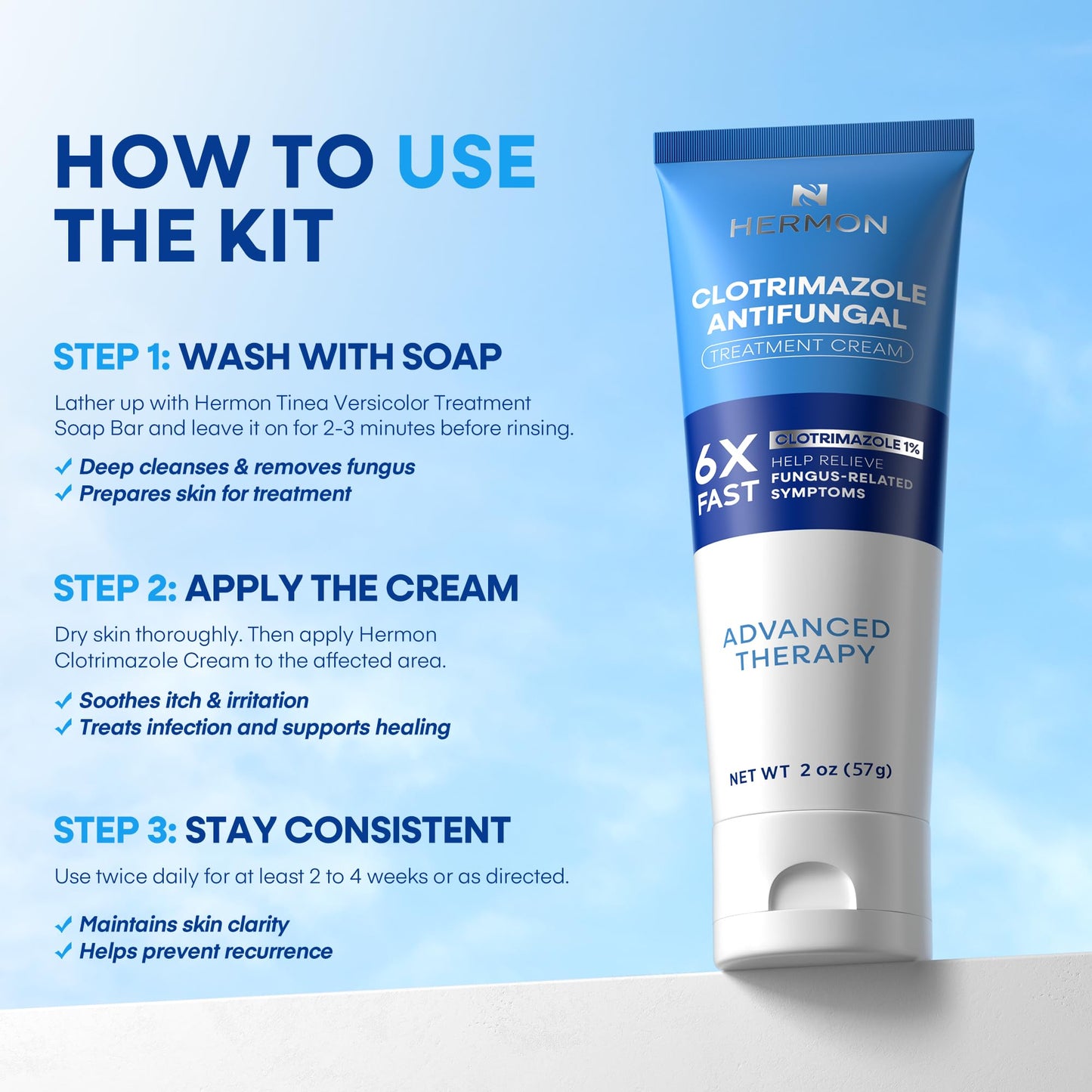 Hermon Clotrimazole Antifungal Treatment Kit – Cream & Soap for Athlete's Foot, Ringworm & Jock Itch