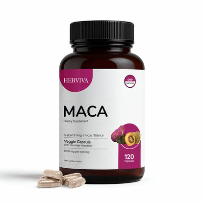 HERVIVA Maca Root Capsules – 1500mg per Serving | Vegan Veggie Capsules