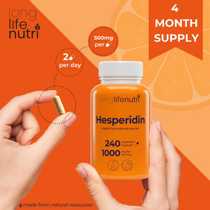 Hesperidin 1000mg | 240 Capsules (4 Months) | Cardiovascular Health & Circulation | Made in USA