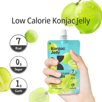 Hethstia Konjac Jelly Green Grape – 10 Pouches, Collagen Peptides, Zero Sugar, Keto, Gluten Free, Vegan